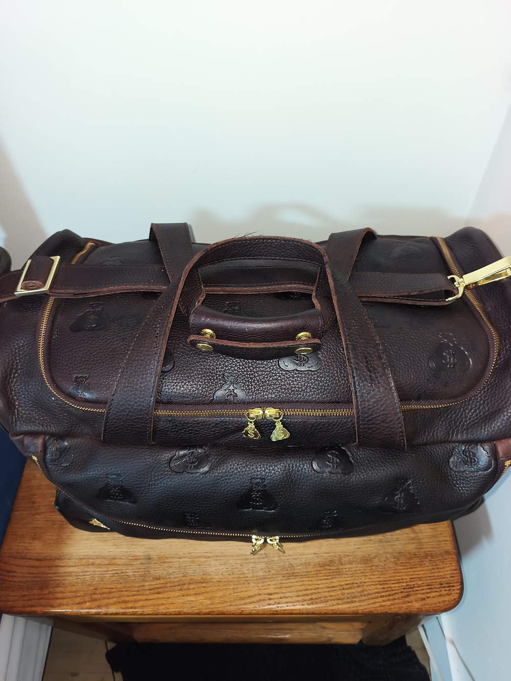 Men's Dark Brown Leather Travel Duffel Bag